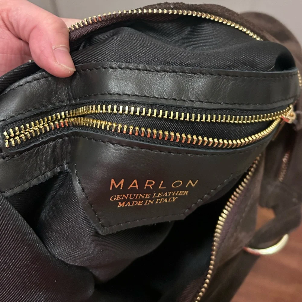 Marlon Made In Italy Dark Brown Suede Hobo Bag- Genuine Leather - Picture 13 of 16